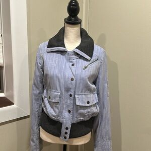 Free people railroad stripe denim bomber size lg